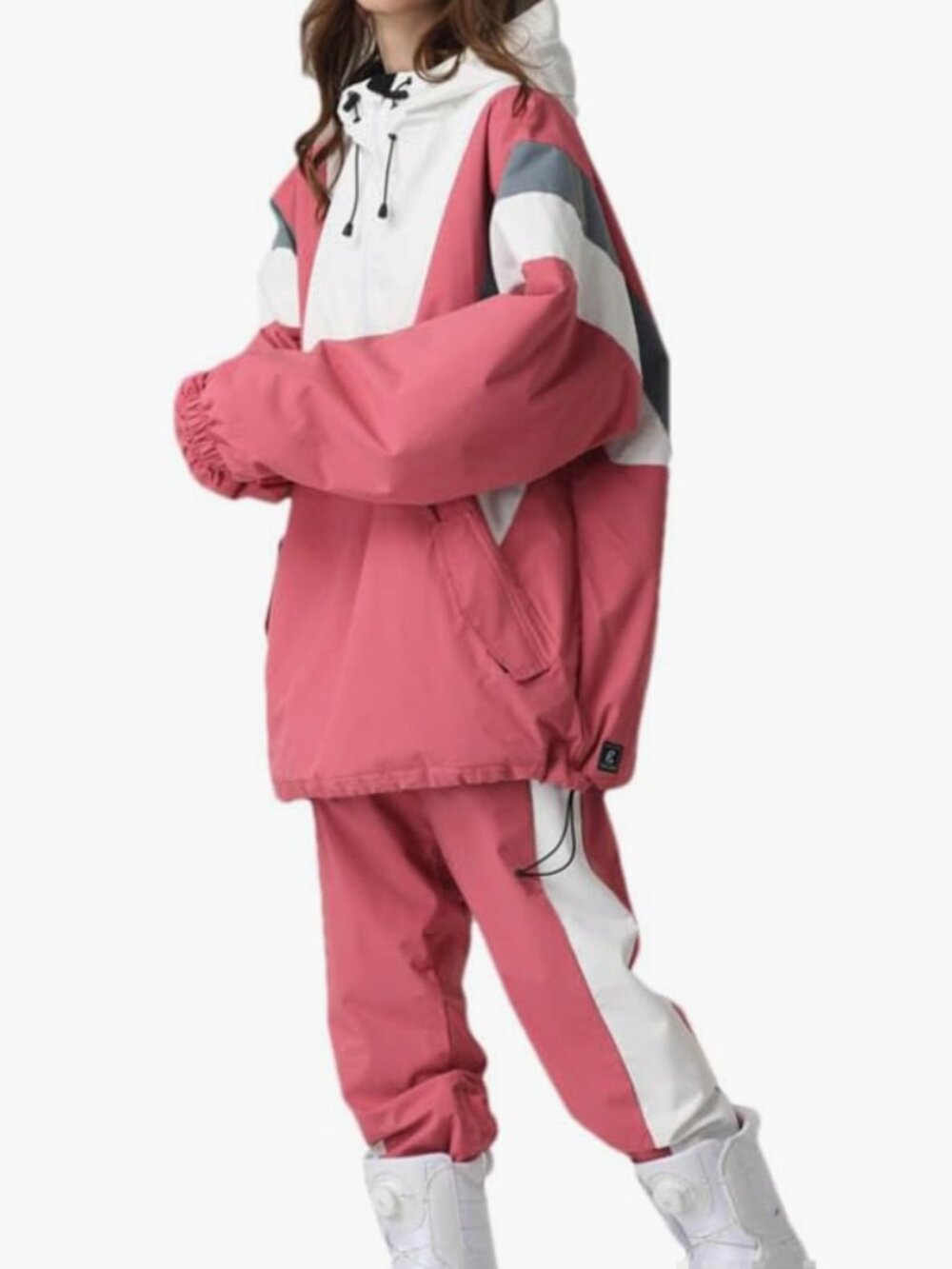 2-Piece Snow Ski Snowboard Jacket & Pants Set Pink White Waterproof